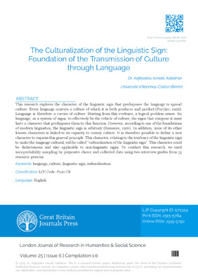 The Culturalization of the Linguistic Sign: Foundation of the Transmission of Culture through Language