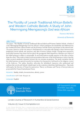 The Fluidity of Lewoh Traditional African beliefs and Western Catholic Beliefs: A Study of John Nkemngong Nkengasong’s God was African