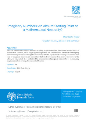 Imaginary Numbers: An Absurd Starting Point or a Mathematical Necessity?