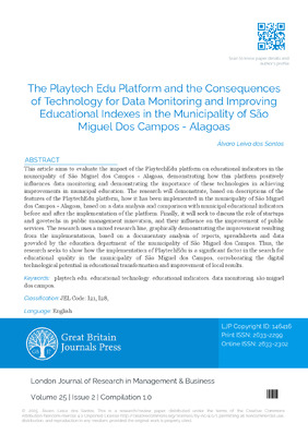 The Playtech Edu Platform and the Consequences of Technology for Data Monitoring and Improving Educational Indexes in the Municipality of São Miguel Dos Campos – Alagoas