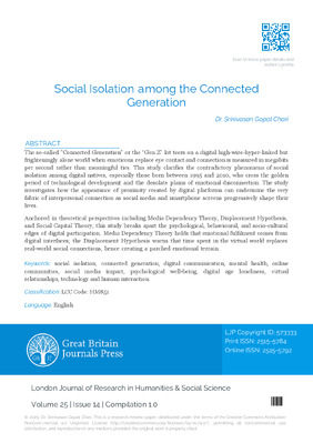 Social Isolation among the Connected Generation