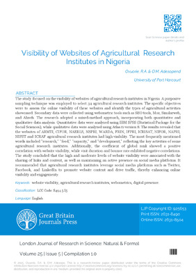 Visibility of Websites of Agricultural Research Institutes in Nigeria