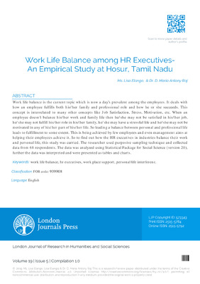 Work Life Balance among HR Executives- An Empirical Study at Hosur, Tamil Nadu